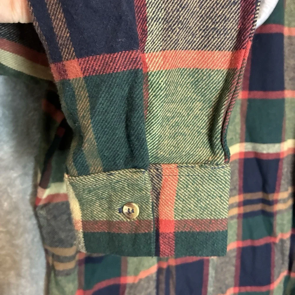 Buckle Mens Plaid Full Zip Hoodie Flannel Shirt L Cozy Cabin Shacket Layering